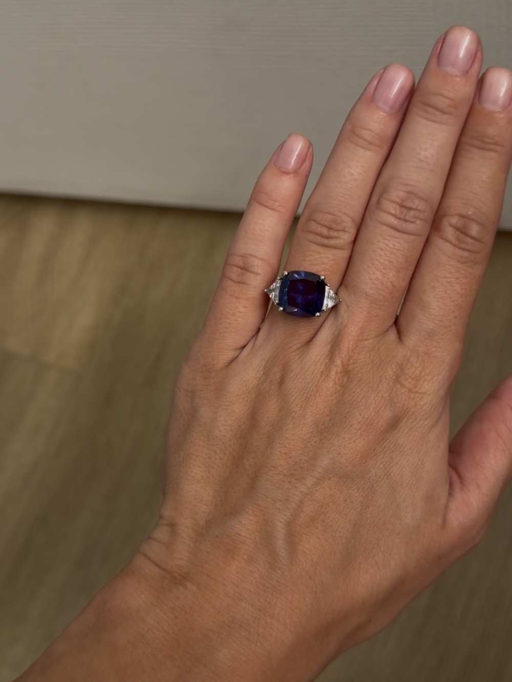 Blue zirconi Cushion-Cut Gemstone Ring with Clear Accent Stones - Women Jewelry